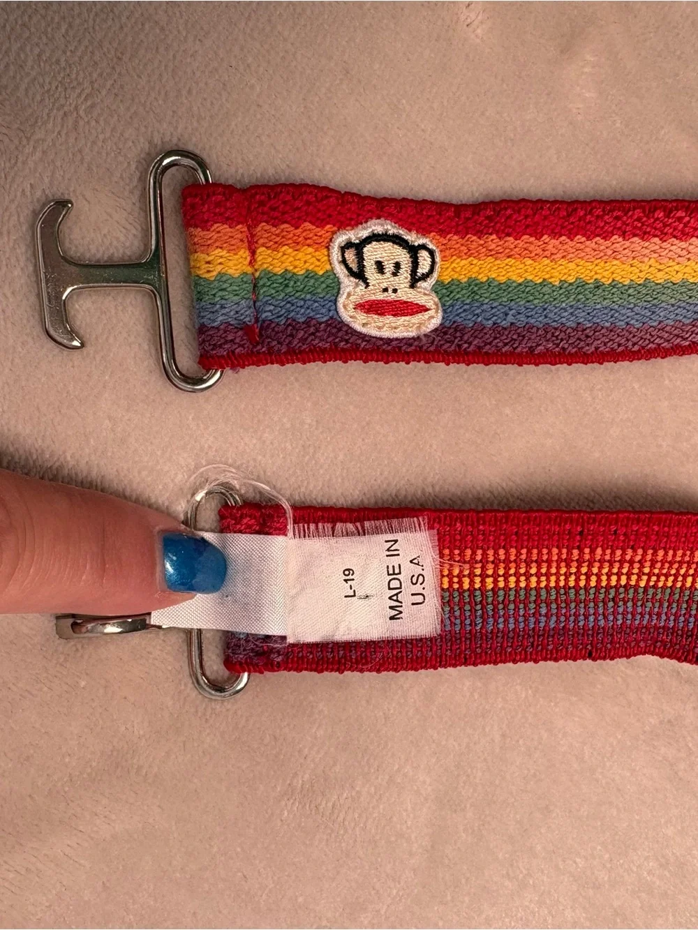 Paul Frank Red Rainbow Stripe Webbing Belt with Jolly Face Patch